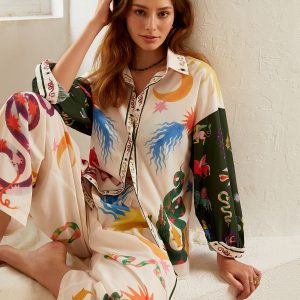 Boho Print Loose Shirt With Wide Leg Pants Set
