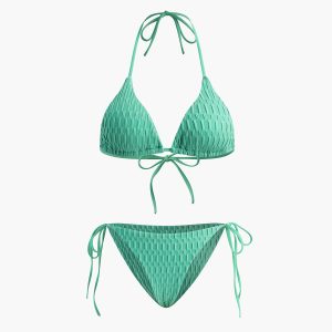 Solid Halter Knotted Bikini Set