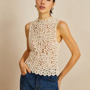 Floral Crochet Hollow Out Sweater Vest
