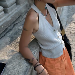 Button V-Neck Knit Vest