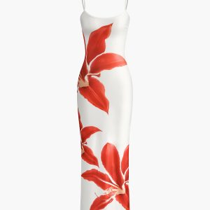 Floral Print Sleeveless Split Long Dress