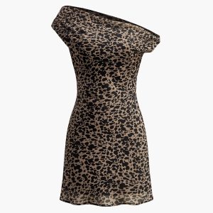 Asymmetric Collar Printed Short Dress