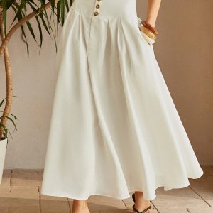 Oversized Button Ruched Pockets Skirt