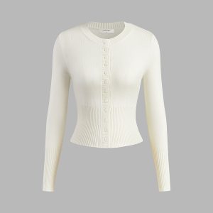 Crew Neck Long Sleeve Cardigan