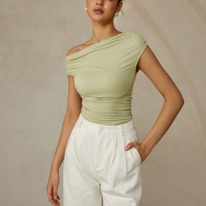 Asymmetrical Neck Sleeveless T-Shirt
