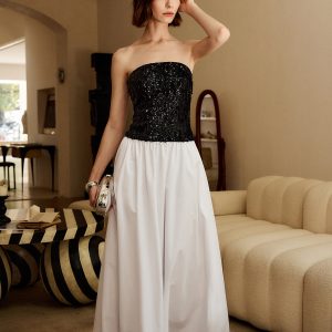 Pleated Sequins Tube Long Dress