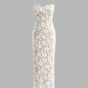Semi-Sheer Double Layer Lace Cami Dress