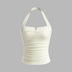 Pleated Ribbed Halter Top