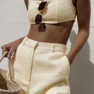 Tweed Backless Plain Shorts Set