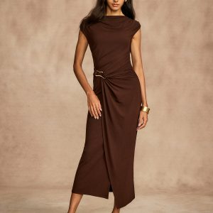 Pure Cotton Cap Sleeve Draped Dress