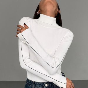 Contrast Piping Turtleneck Sweater