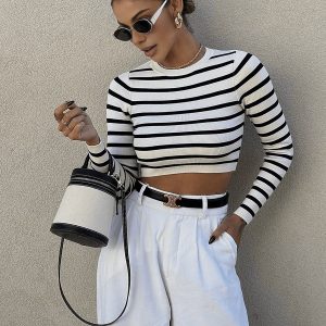 Striped Crop Bodycon Knit Top