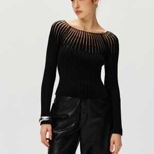Ribbed Hollow Sweater