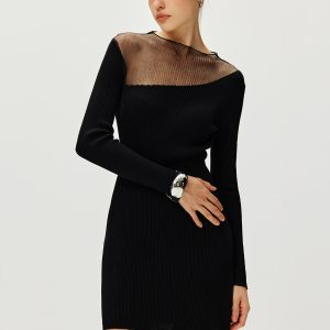 Semi-Sheer Panel Sweater Dress