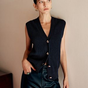 Cotton Blends Ribbed Sweater Vest