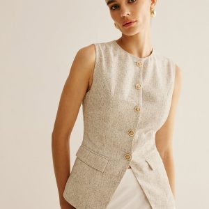 Elegant Breasted Piping Split Vest