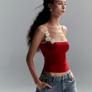 Floral Contrast Trim Bodycon Cami Top