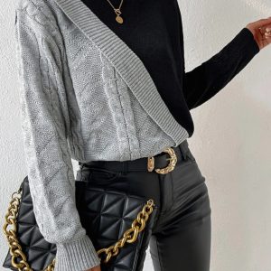 Oversized Color Block Pullover Sweater