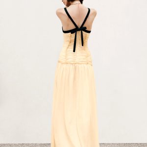 Contrast Binding Pleated Long Dress