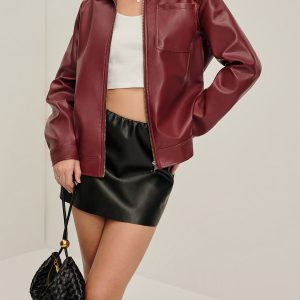 Lapel Zipper Faux Leather Jacket