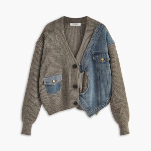 Asymmetrical Patchwork Pockets Cardigan