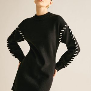 Contrast Trim Sweater Short Dress