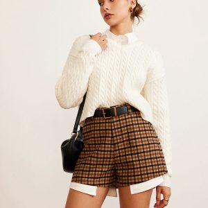 V-Neck Plain Cable Sweater