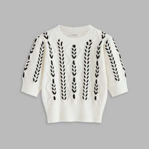 Contrast Binding Cable Knit Top
