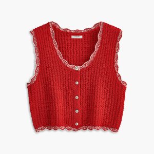 Wave Trim Breasted Sweater Vest