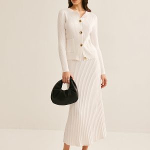 Elegant Button Pleated Sweater Co-ords