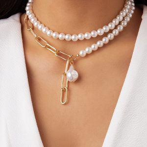 Baroque Pearl Beaded Chain Necklace