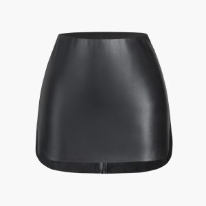 Faux Leather Zippered Mini Skirt