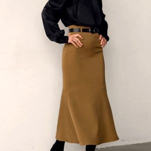 Minimalist Plain Maxi Skirt Without Belt