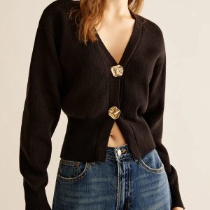 Ribbed V-Neck Cinched Cardigan
