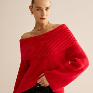 Off-Shoulder Ribbed Sweater
