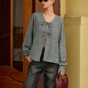 Wool-Blend V-Neck Tie Front Cardigan