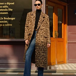 Leopard Pockets Long Wool Coat