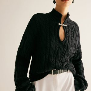 Cotton Keyhole Neckline Knit Top