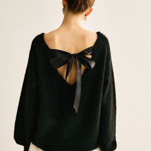 Ribbed Bow Loose Sweater