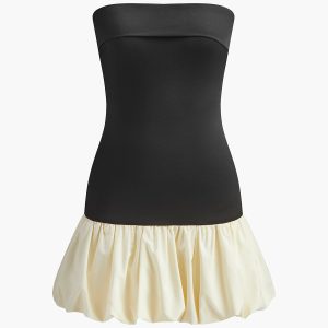 Two Tone Bud Waist Tube Dress