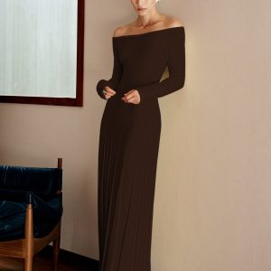 Off Shoulder Pleated Sweater Dress