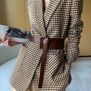Houndstooth Split Blazer With Belt