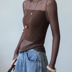 Sheer Panel Slim Sweater