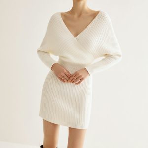 Criss Cross Cinched Sweater Dress