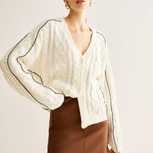 Contrast Binding Button Cardigan