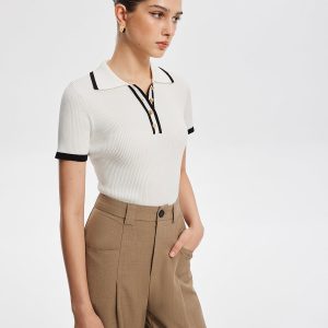 Contrast Trim Metal Button Knit Top