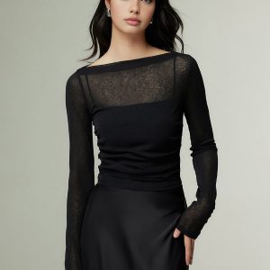 Straight Neck Sheer Panel Jersey Top