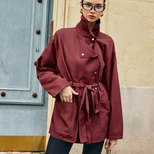Retro Asymmetrical Belted Trench Coat