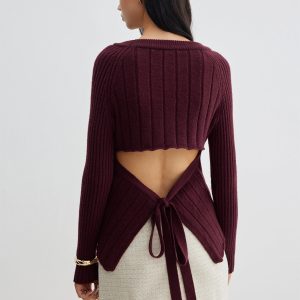 Backless Slim Tie Knit Top