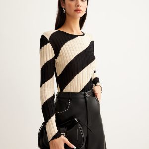 Asymmetrical Striped Slim Knit Top